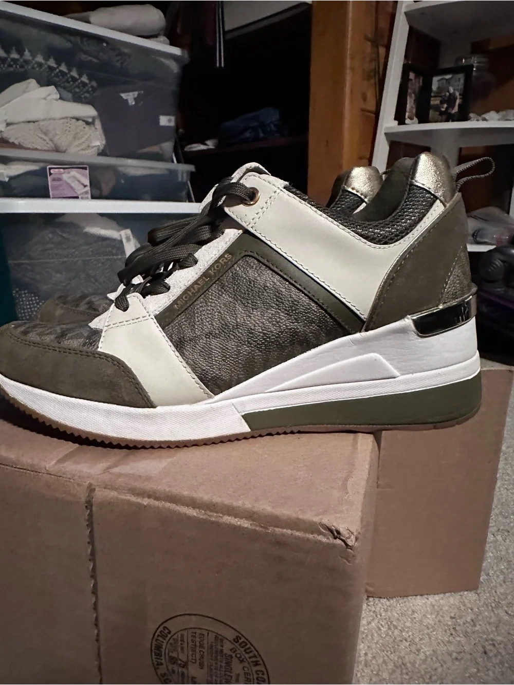 Michael Kors Olive and White Women's Fashion Sneakers